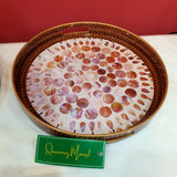 Red Decorative Round Wooden & Metal Tray - 2 Pcs