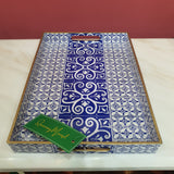 Blue Decorative Square Wooden & Metal Tray - 2 Pcs