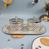 Royal Silver Sugar Pot Set - Glass & Stainless Steel