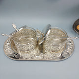 Royal Silver Sugar Pot Set - Glass & Stainless Steel