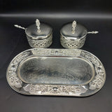 Royal Silver Sugar Pot Set - Glass & Stainless Steel