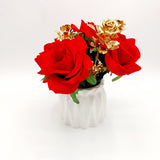 Flower With Pots - Red & Golden Roses With White Pots