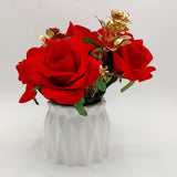 Flower With Pots - Red & Golden Roses With White Pots