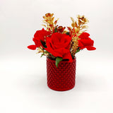 Flowers With Pots -Red & Golden Rose With Cherry Red Pots - Bricks Design