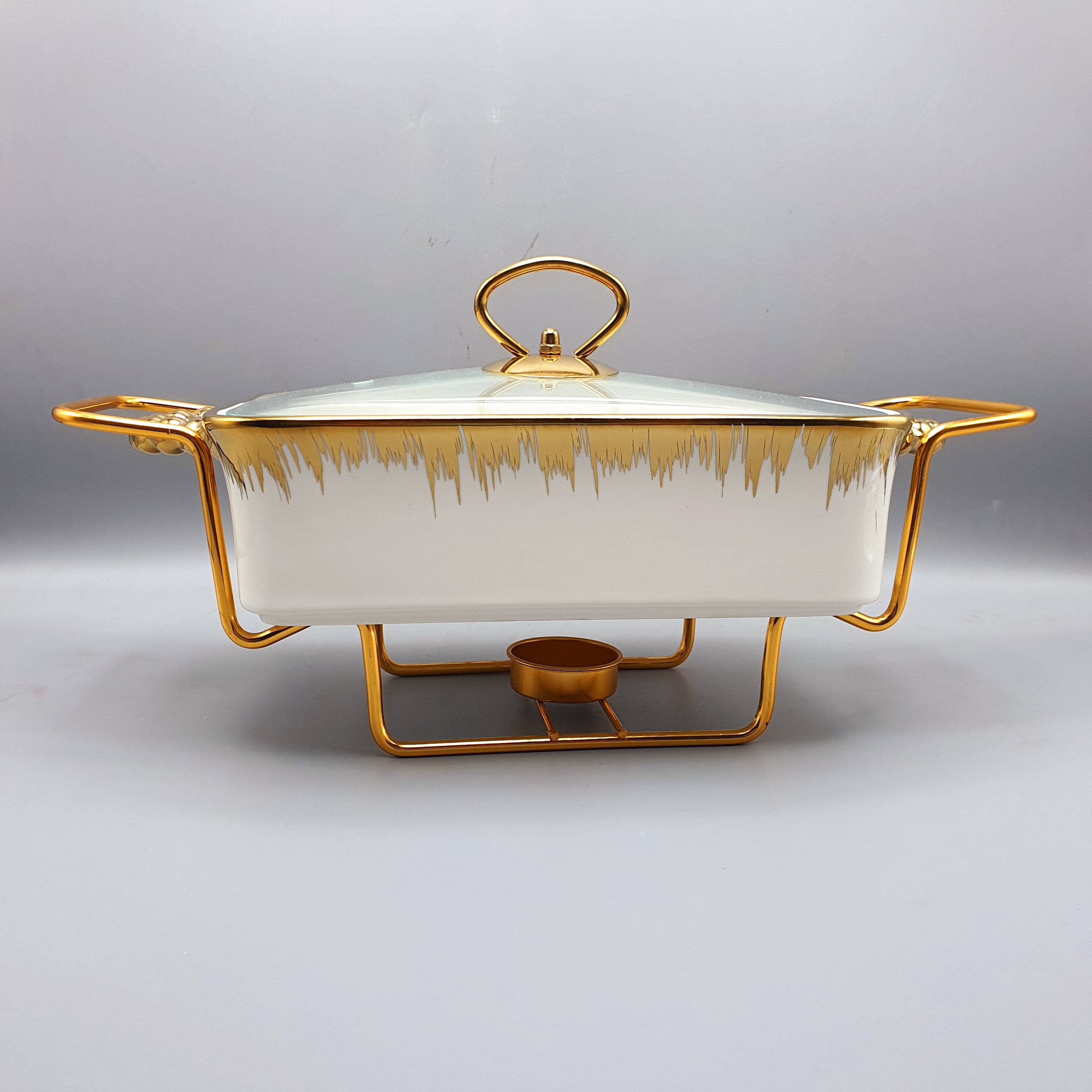 Set of 3 Nordic Buffet Dish - White & Golden Buffet Dish