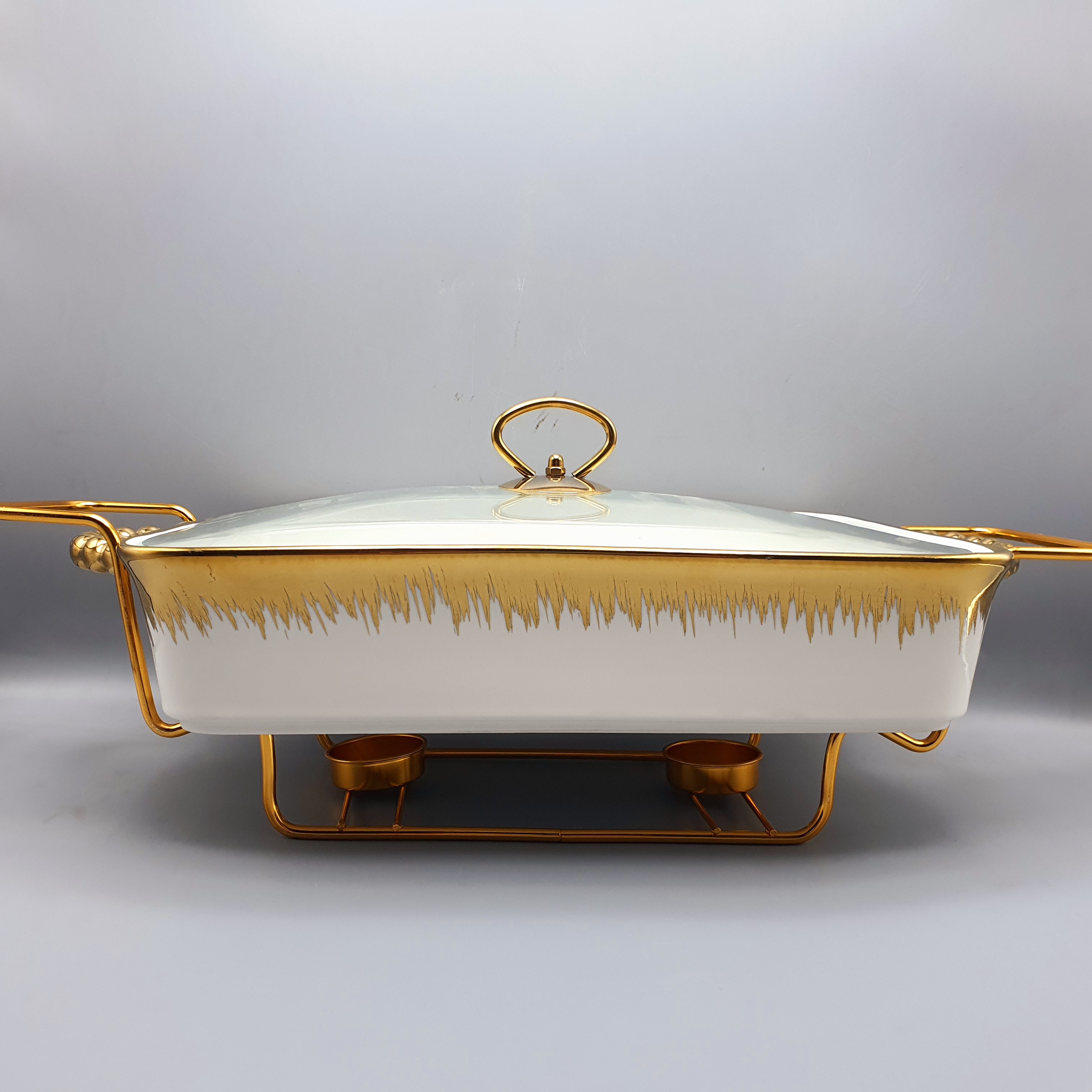 Set of 3 Nordic Buffet Dish - White & Golden Buffet Dish