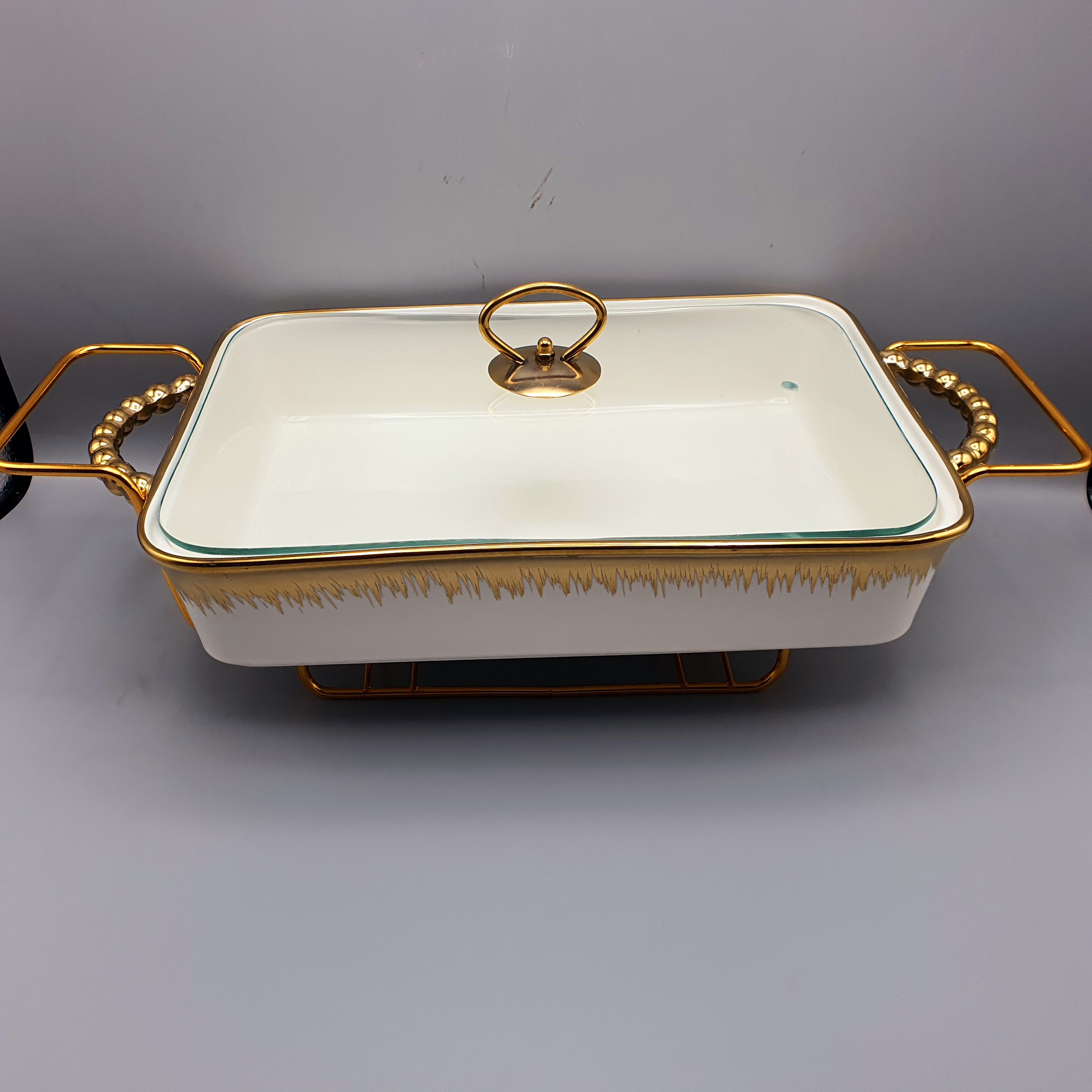 Set of 3 Nordic Buffet Dish - White & Golden Buffet Dish