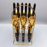 Black Marbline Golden Cutlery Set 25 Pcs