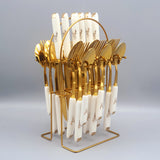 White Marbline Golden Cutlery Set 25 Pcs