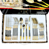 AYD Premium 24-Piece Black & Golden Cutlery Set - 6 Person
