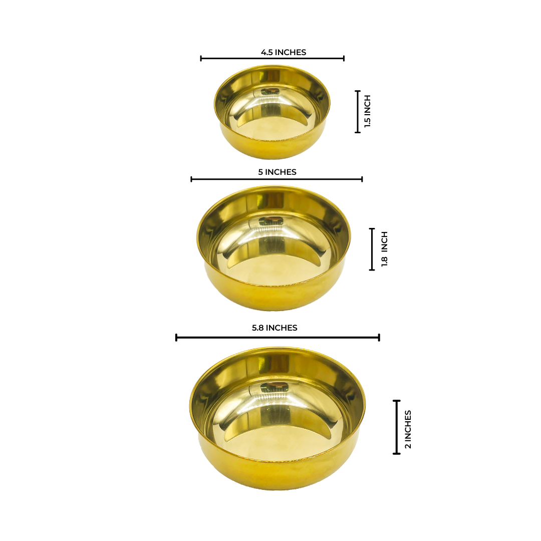 Golden Rice Bowls-Set of 3-PVD Coated QM Branded