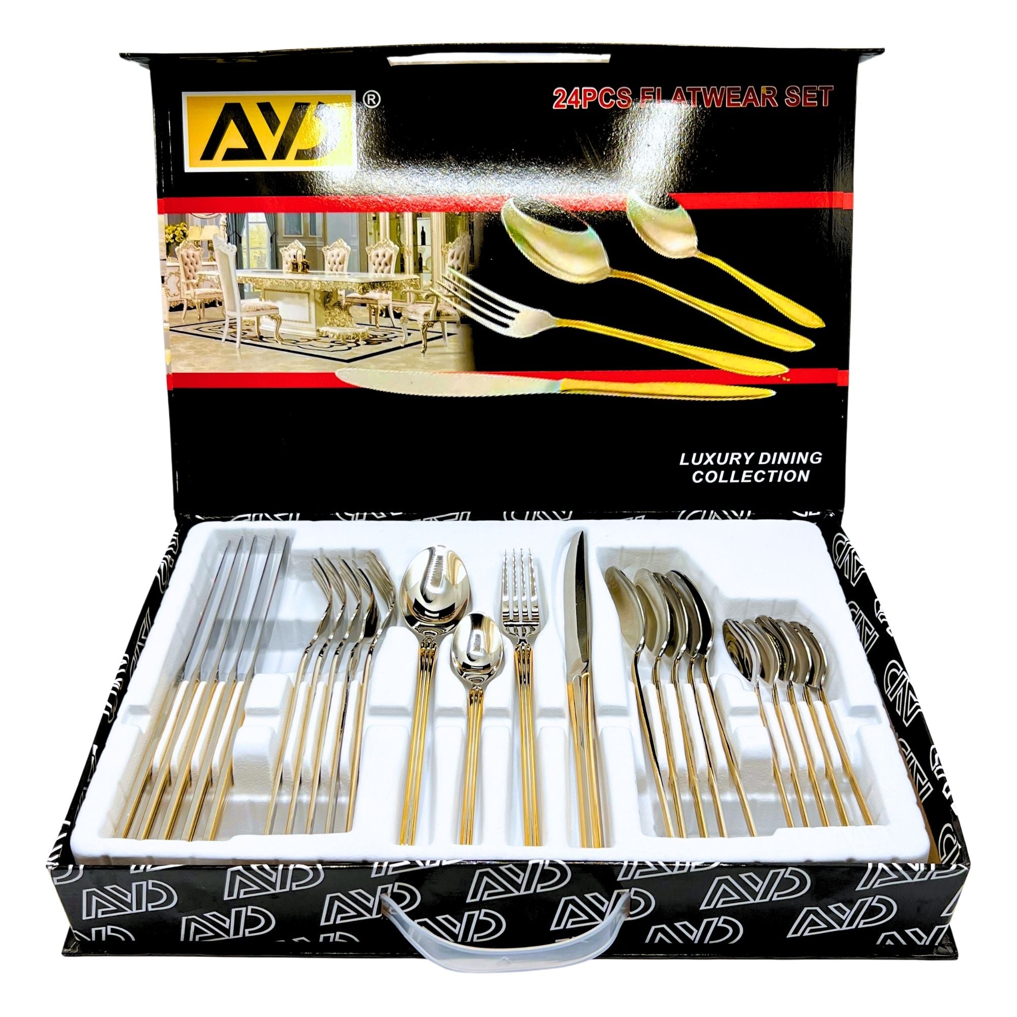 AYD Premium 24-Piece Golden & Silver Cutlery Set - 6 Person