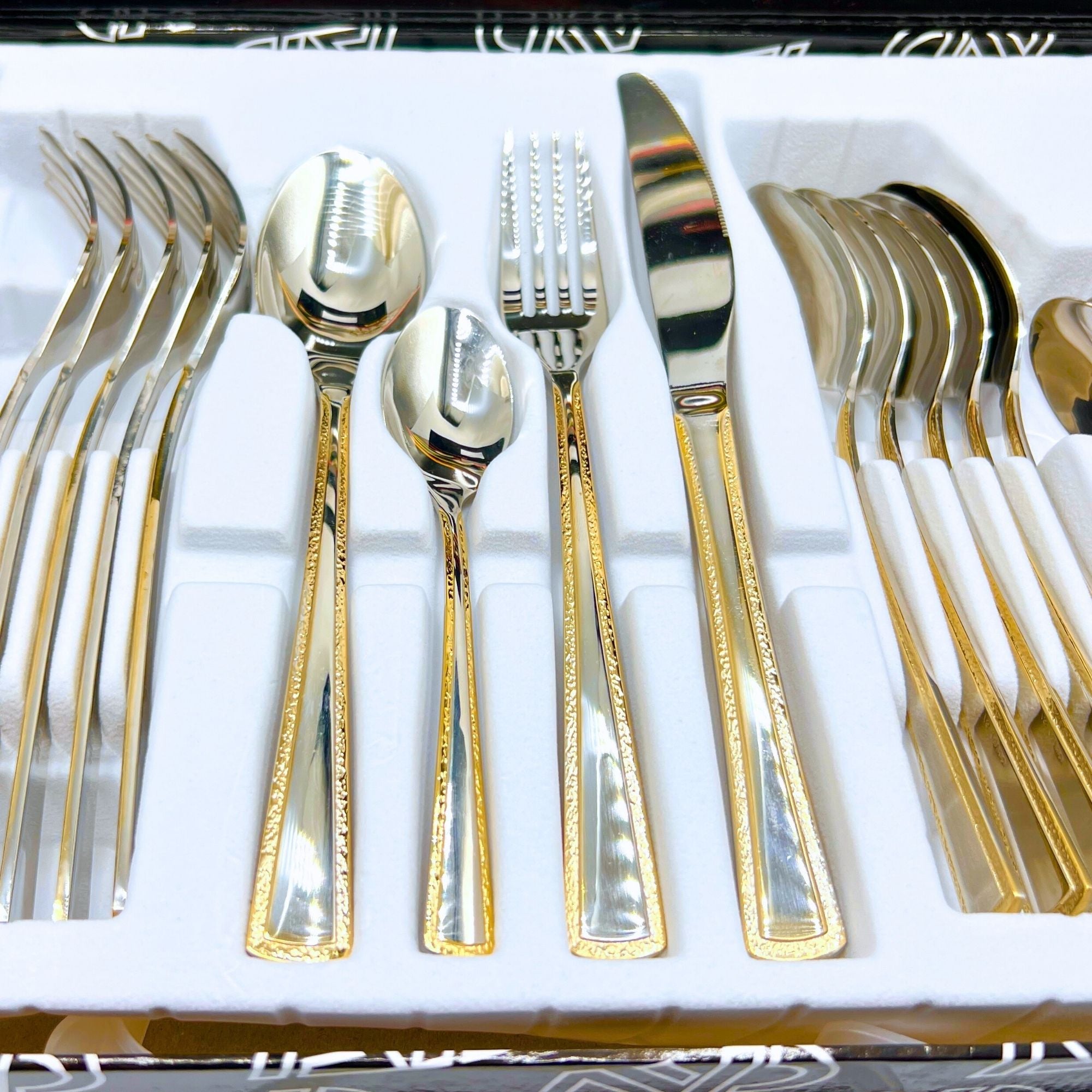 AYD Premium 24-Piece Silver & Golden Cutlery Set - 6 Person