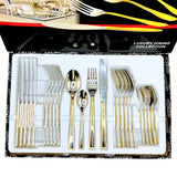 AYD Premium 24-Piece Silver & Golden Cutlery Set - 6 Person