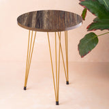 Metal Legs Table Set High Quality Glossy Top Waterproof MDF – Brown Oak Round