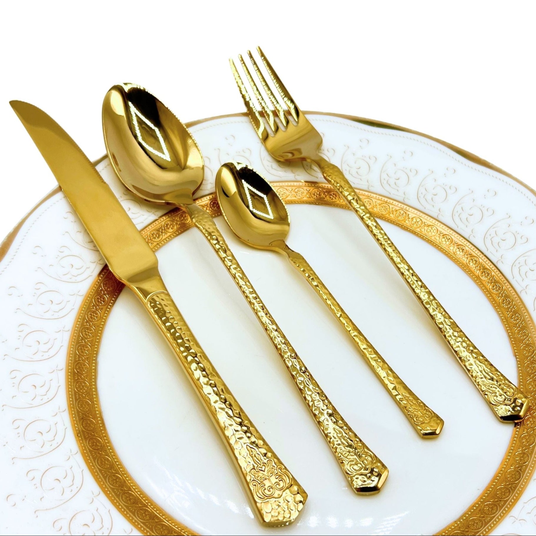 AYD Premium 24-Piece Hammered Golden Cutlery Set - 6 Person