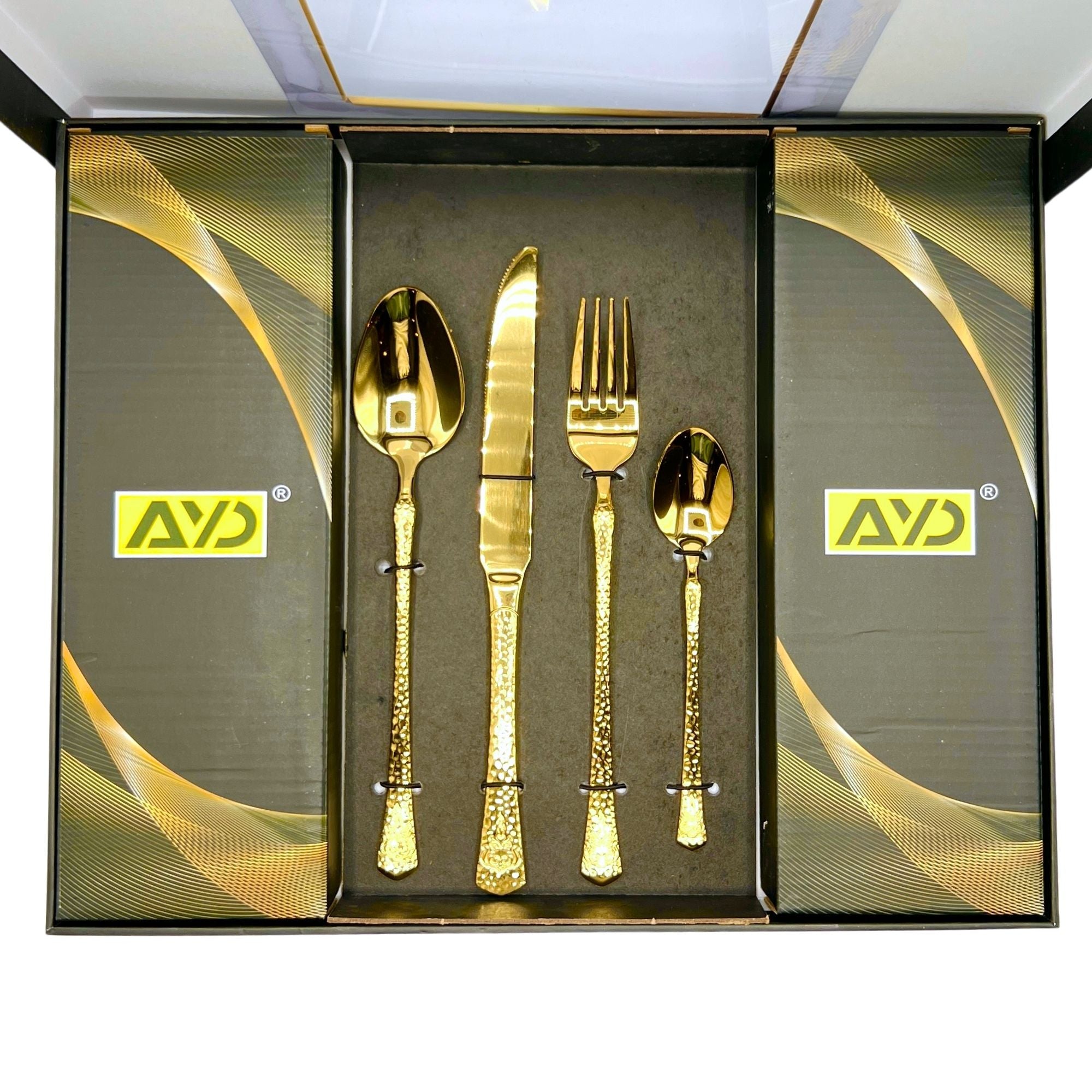 AYD Premium 24-Piece Hammered Golden Cutlery Set - 6 Person