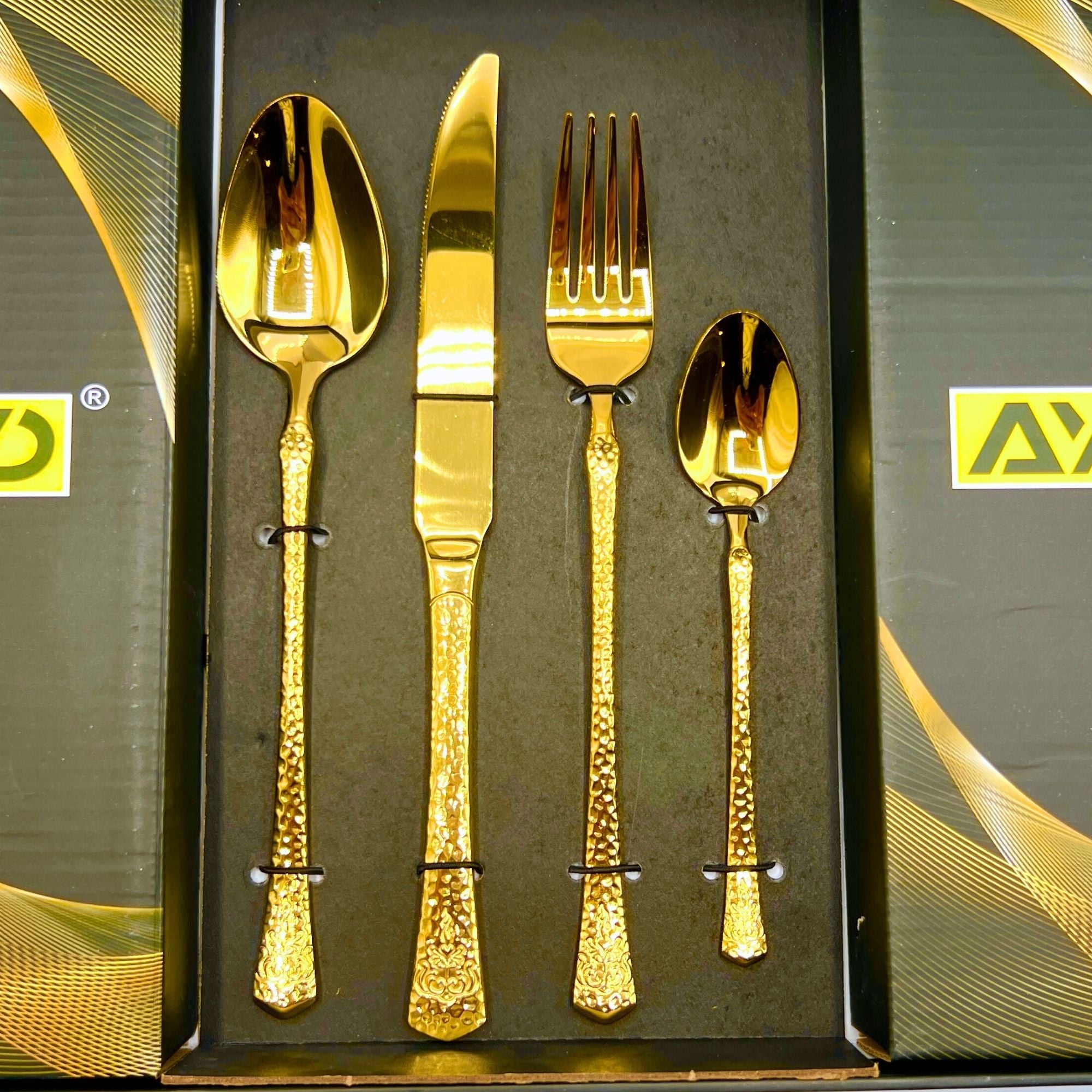 AYD Premium 24-Piece Hammered Golden Cutlery Set - 6 Person