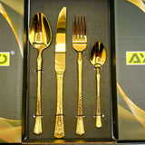 AYD Premium 24-Piece Hammered Golden Cutlery Set - 6 Person