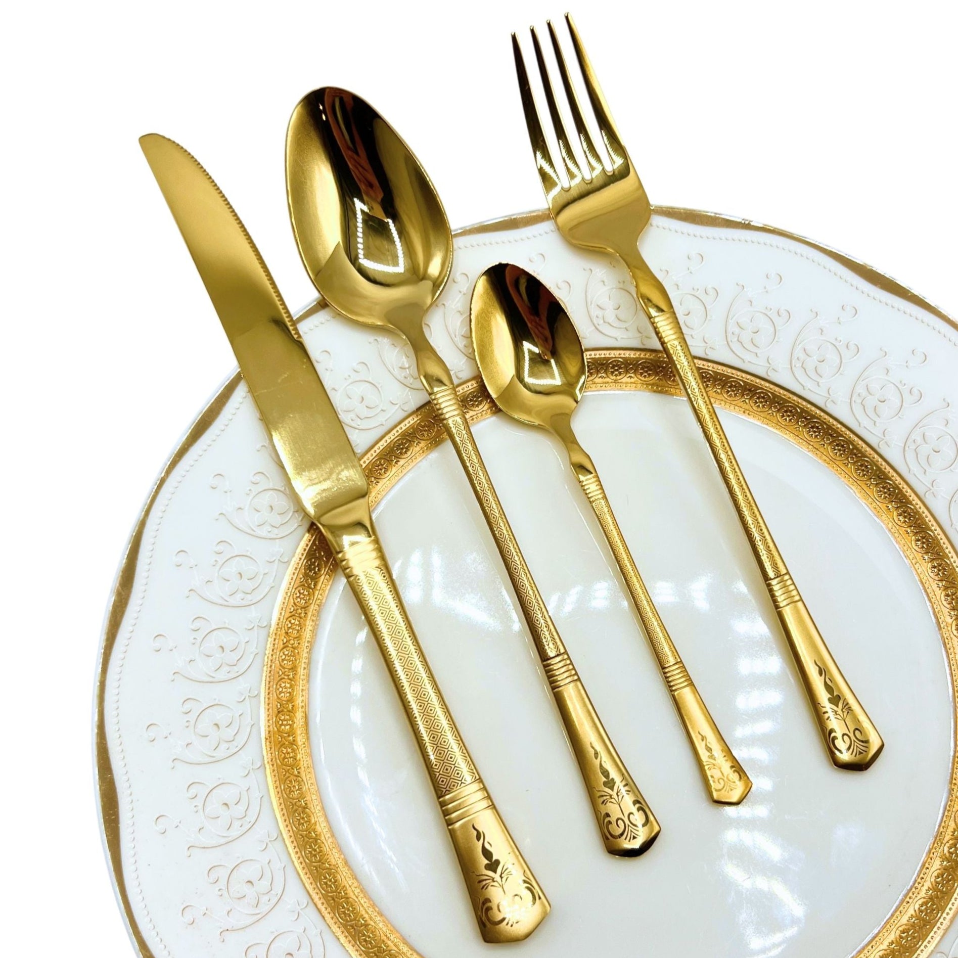 AYD Premium 24-Piece Golden Diamond Pattern Cutlery Set - 6 Person