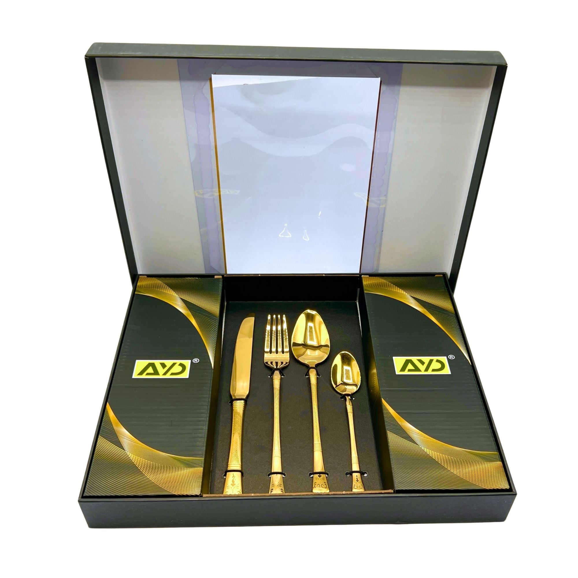 AYD Premium 24-Piece Golden Diamond Pattern Cutlery Set - 6 Person