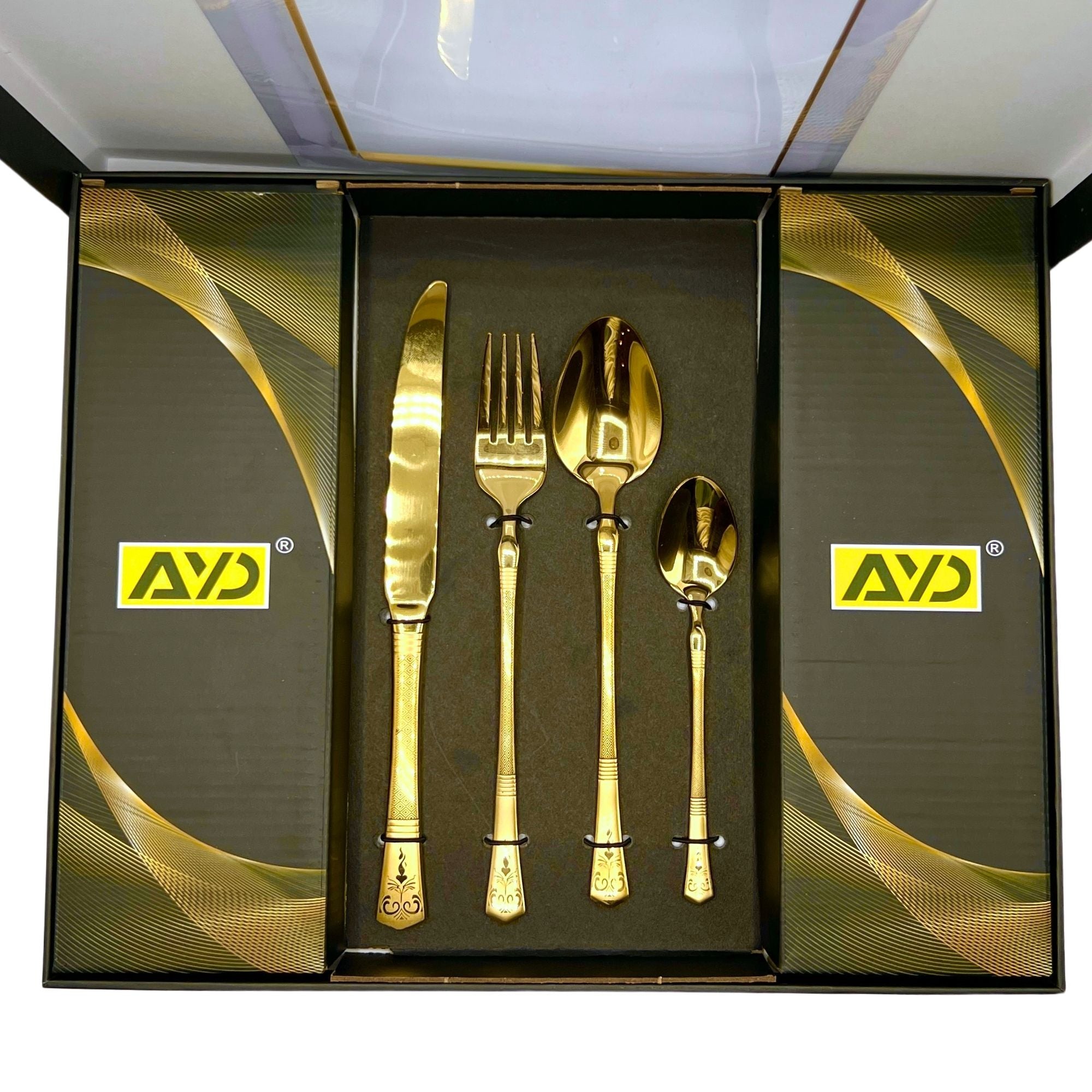 AYD Premium 24-Piece Golden Diamond Pattern Cutlery Set - 6 Person