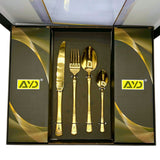 AYD Premium 24-Piece Golden Diamond Pattern Cutlery Set - 6 Person