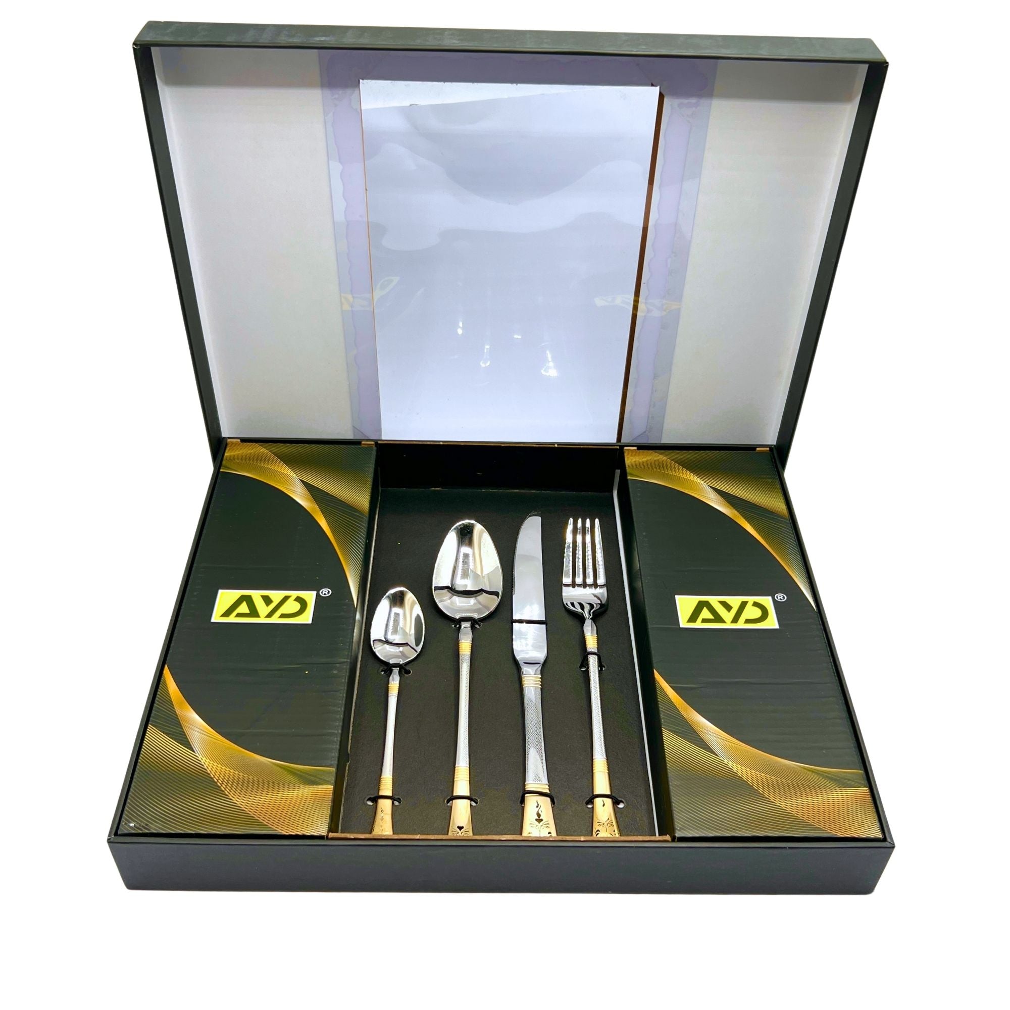 Imported Cutlery 24-Piece Golden & Silver Diamond Pattern Design - 6 Person