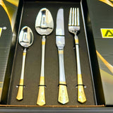 Imported Cutlery 24-Piece Golden & Silver Diamond Pattern Design - 6 Person