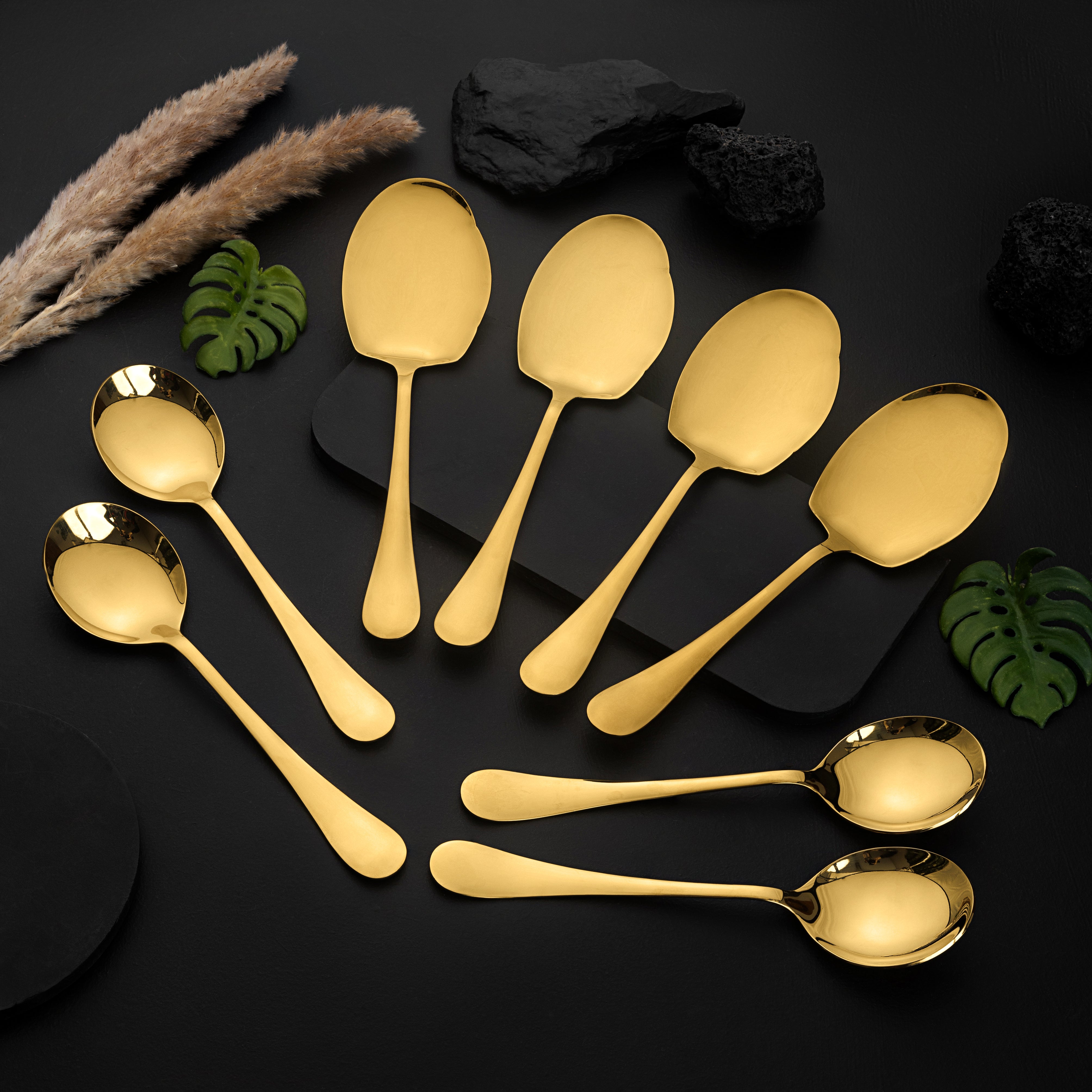 Rice & Curry Serving Spoons Set Golden Qareenay Manzil® Branded with 5 Year Warranty