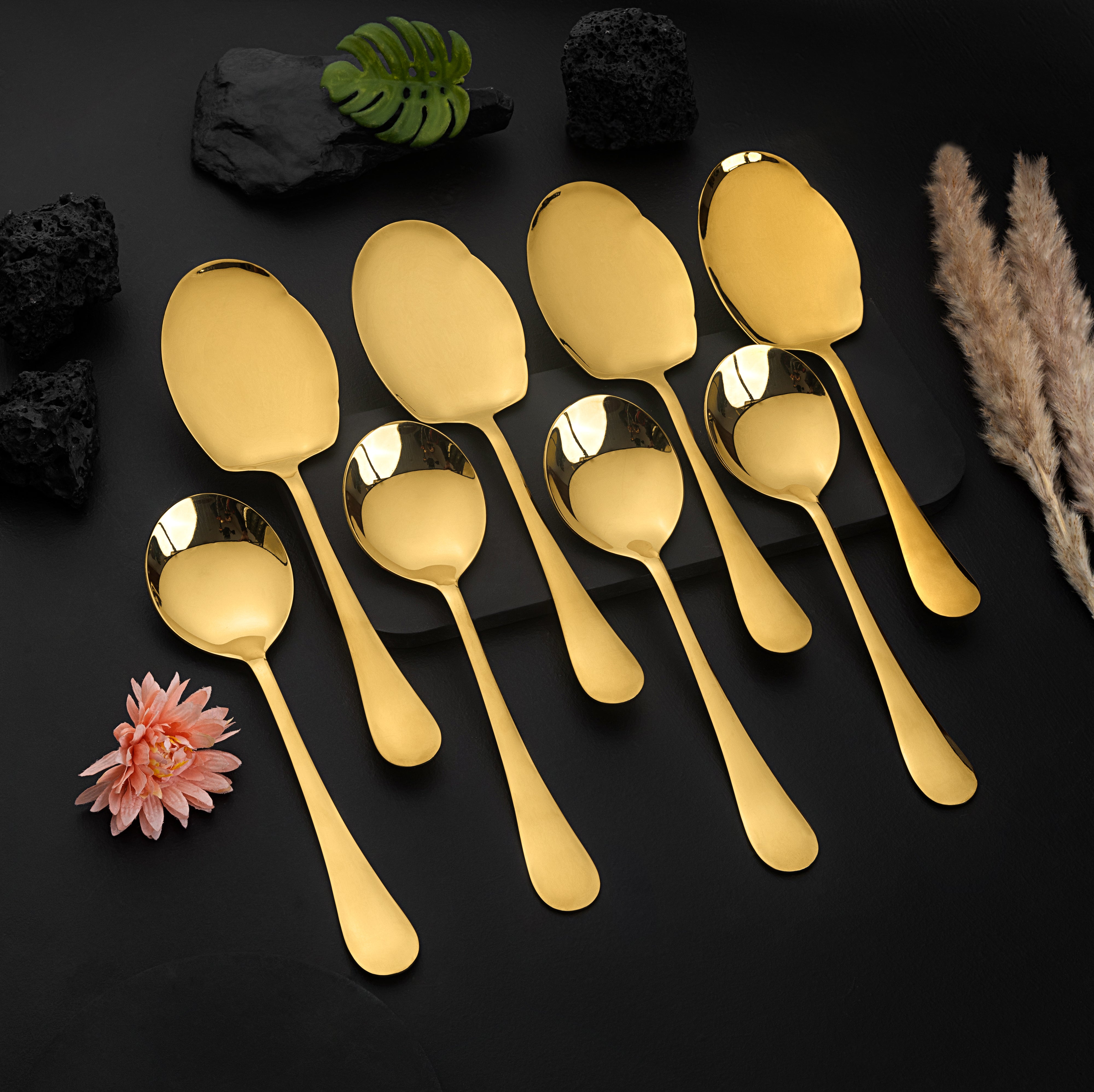 Rice & Curry Serving Spoons Set Golden Qareenay Manzil® Branded with 5 Year Warranty