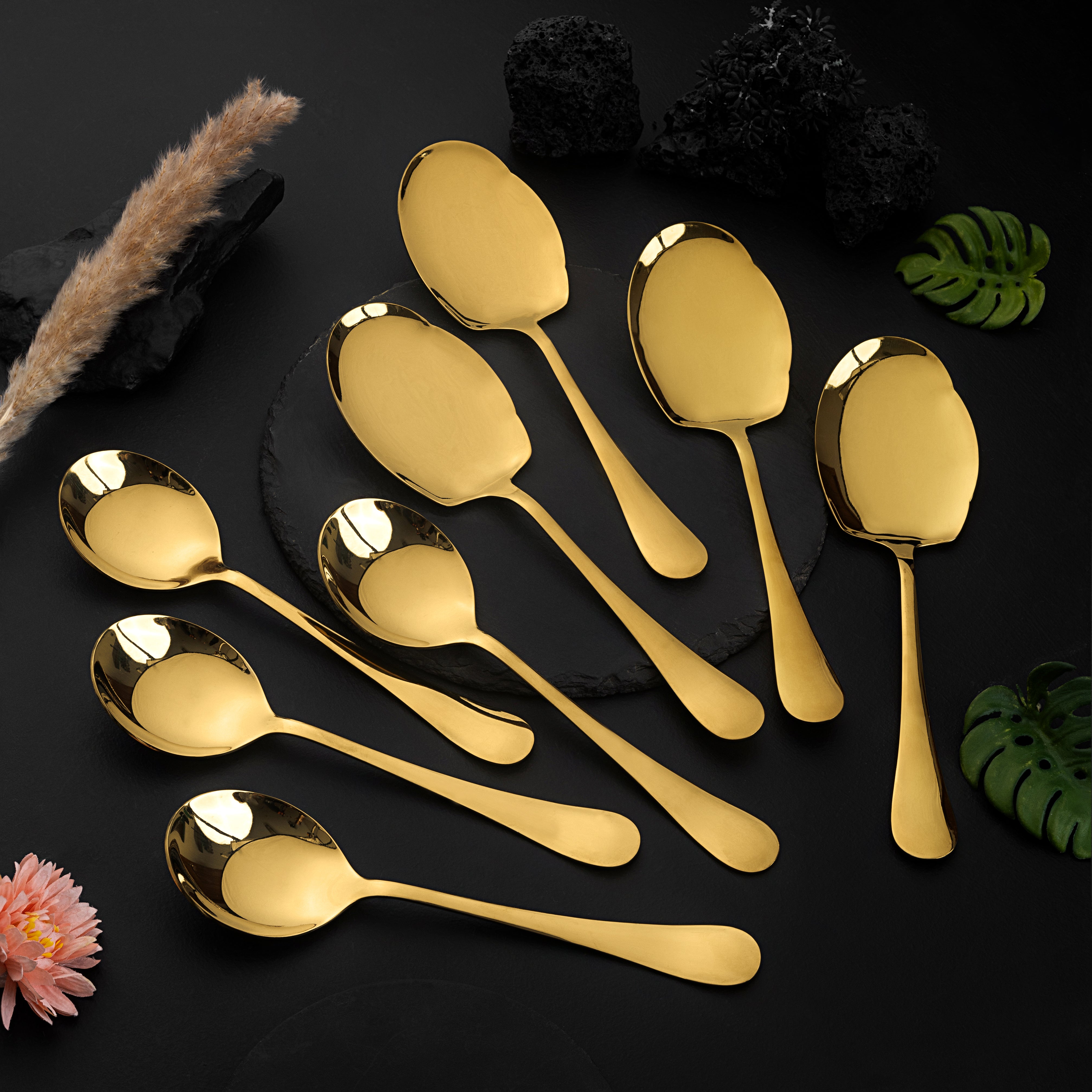 Rice & Curry Serving Spoons Set Golden Qareenay Manzil® Branded with 5 Year Warranty