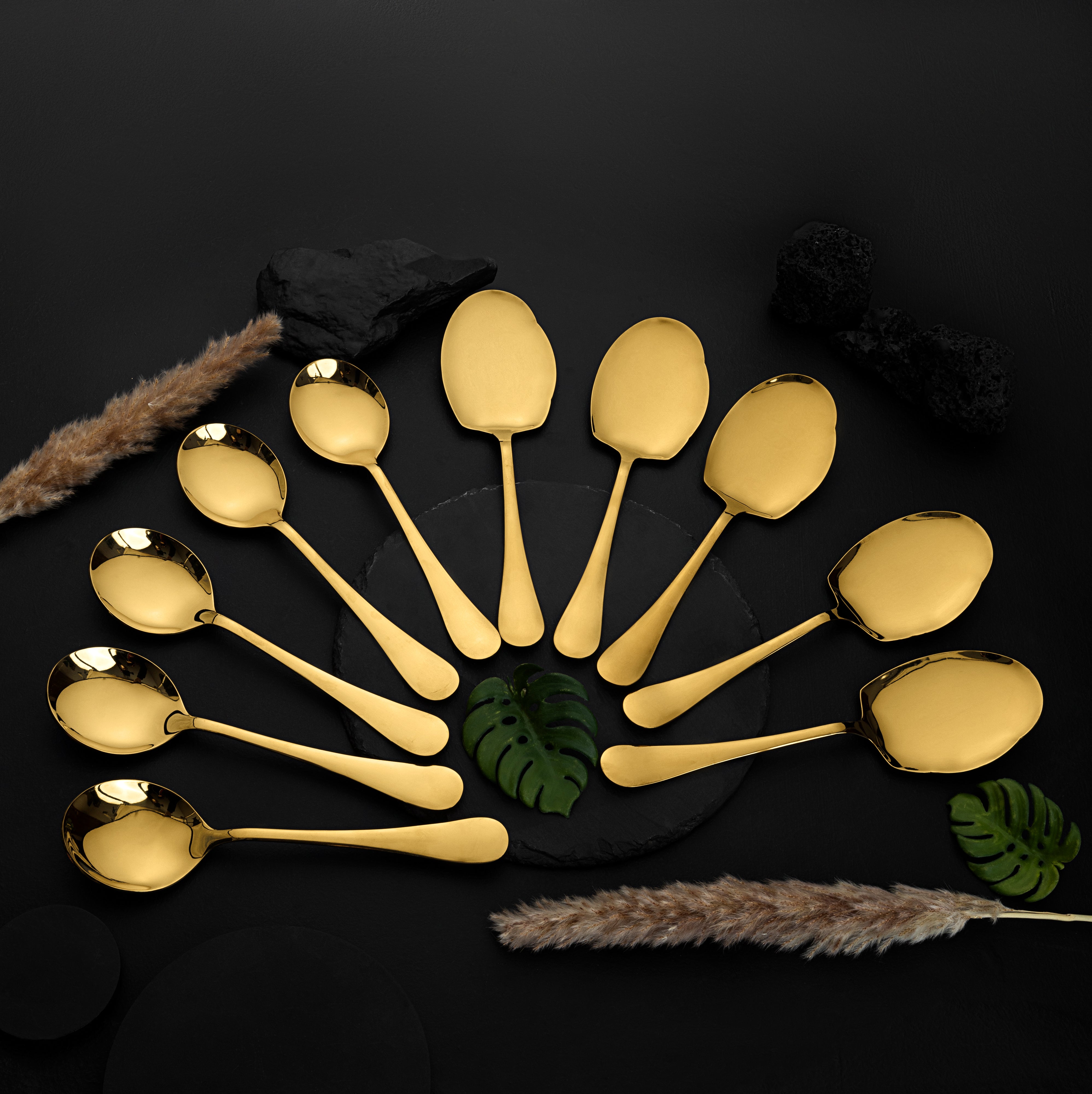 Rice & Curry Serving Spoons Set Golden Qareenay Manzil® Branded with 5 Year Warranty