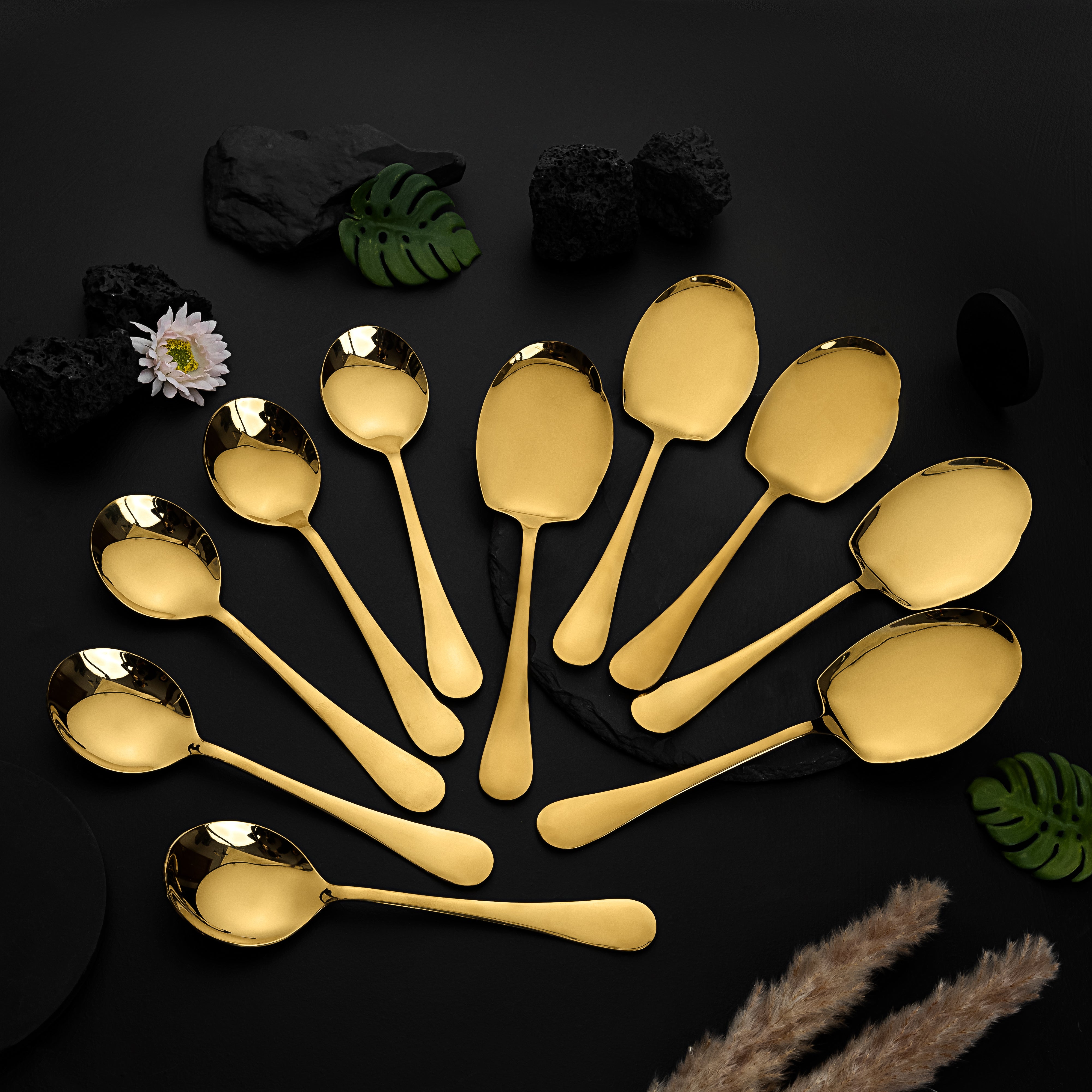 Rice & Curry Serving Spoons Set Golden Qareenay Manzil® Branded with 5 Year Warranty