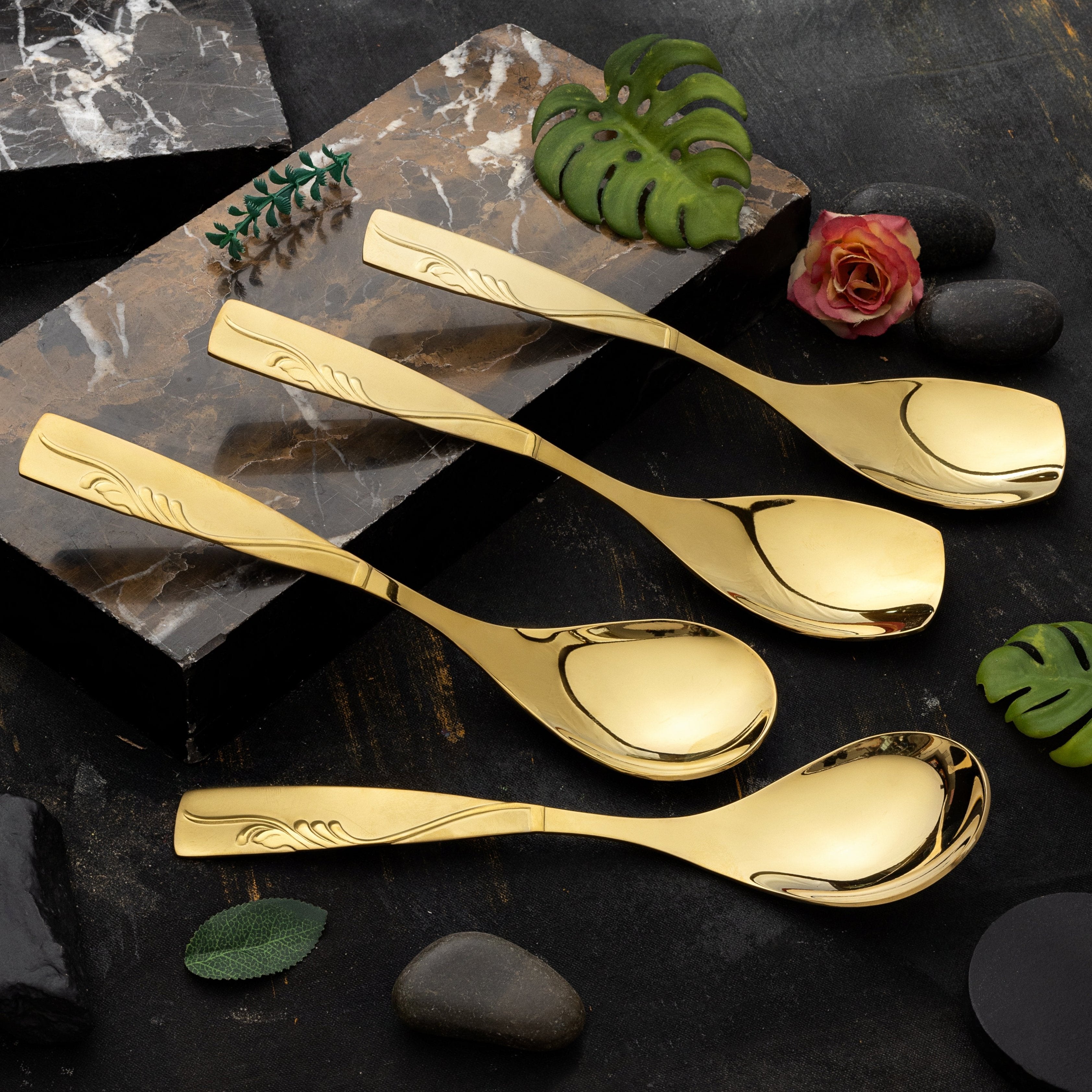 Rice & Curry Serving Spoons Set Supreme Golden Qareenay Manzil® Branded with 5 Year Warranty