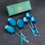 Rice & Curry Serving Spoons Set Shiny Blue Qareenay Manzil® Branded With 5 Year Warranty