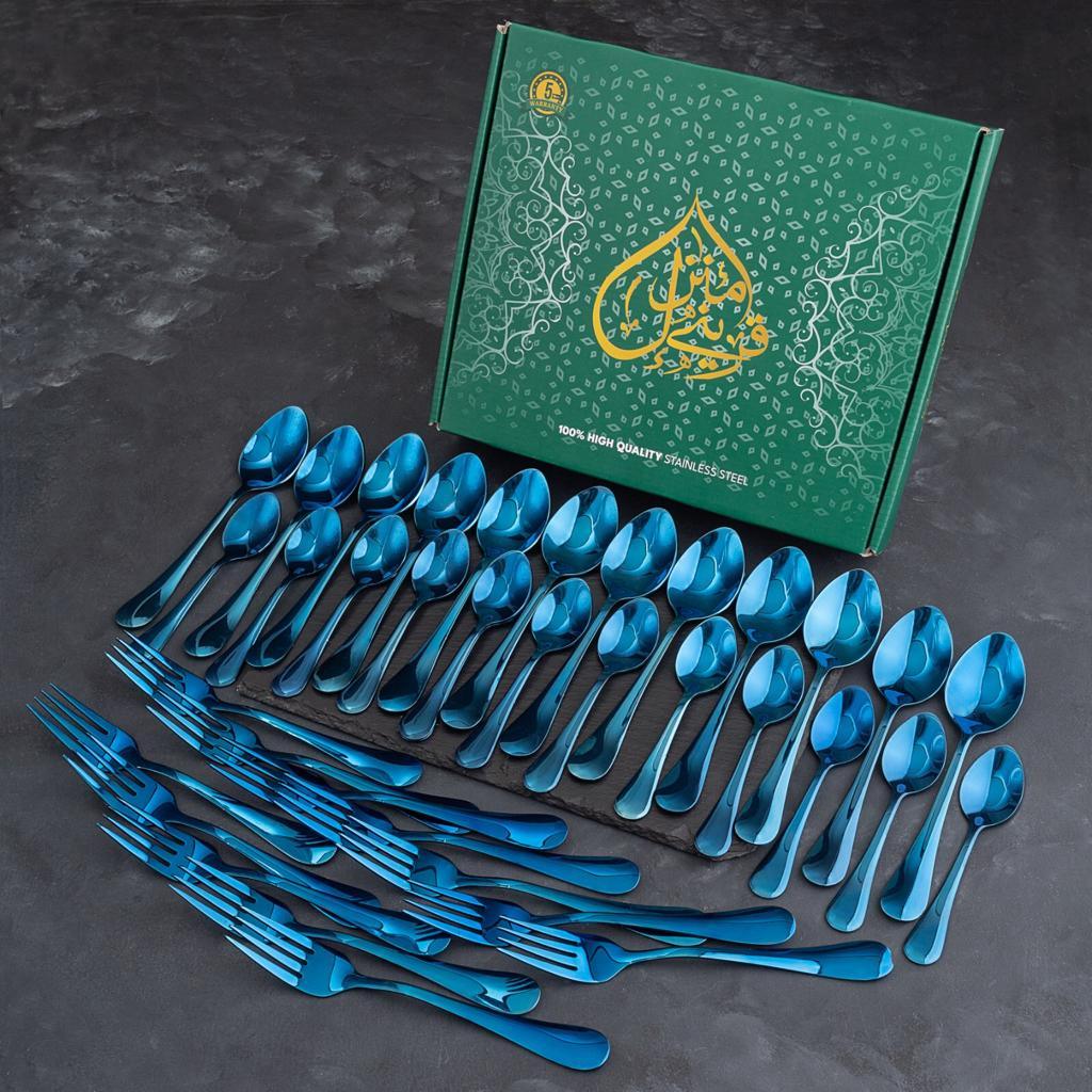 5 YEAR GUARANTEE 50 Gram Premium Shiny Blue Cutlery Set Qareenay Manzil® branded