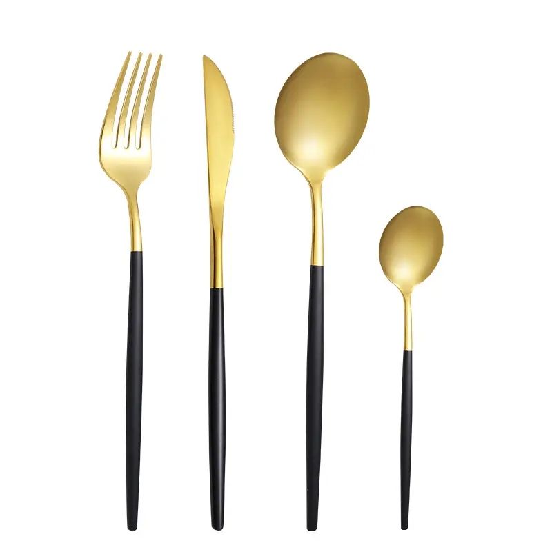 35 Grams Quality Cutlery for 6 People - 24 Piece Set - Gold & Black