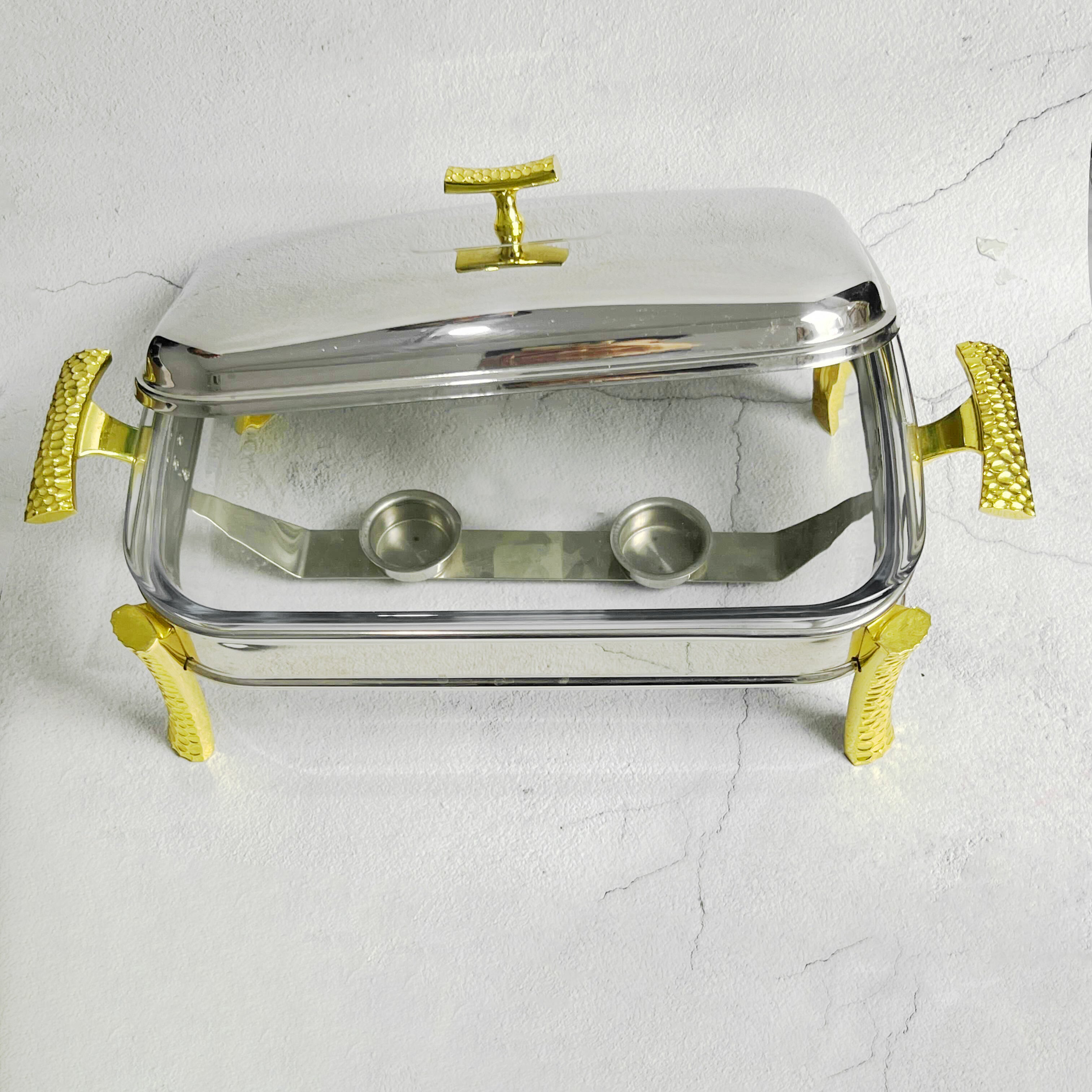 Glass Chafing Dish with Lid & Stand- Large 14 inches