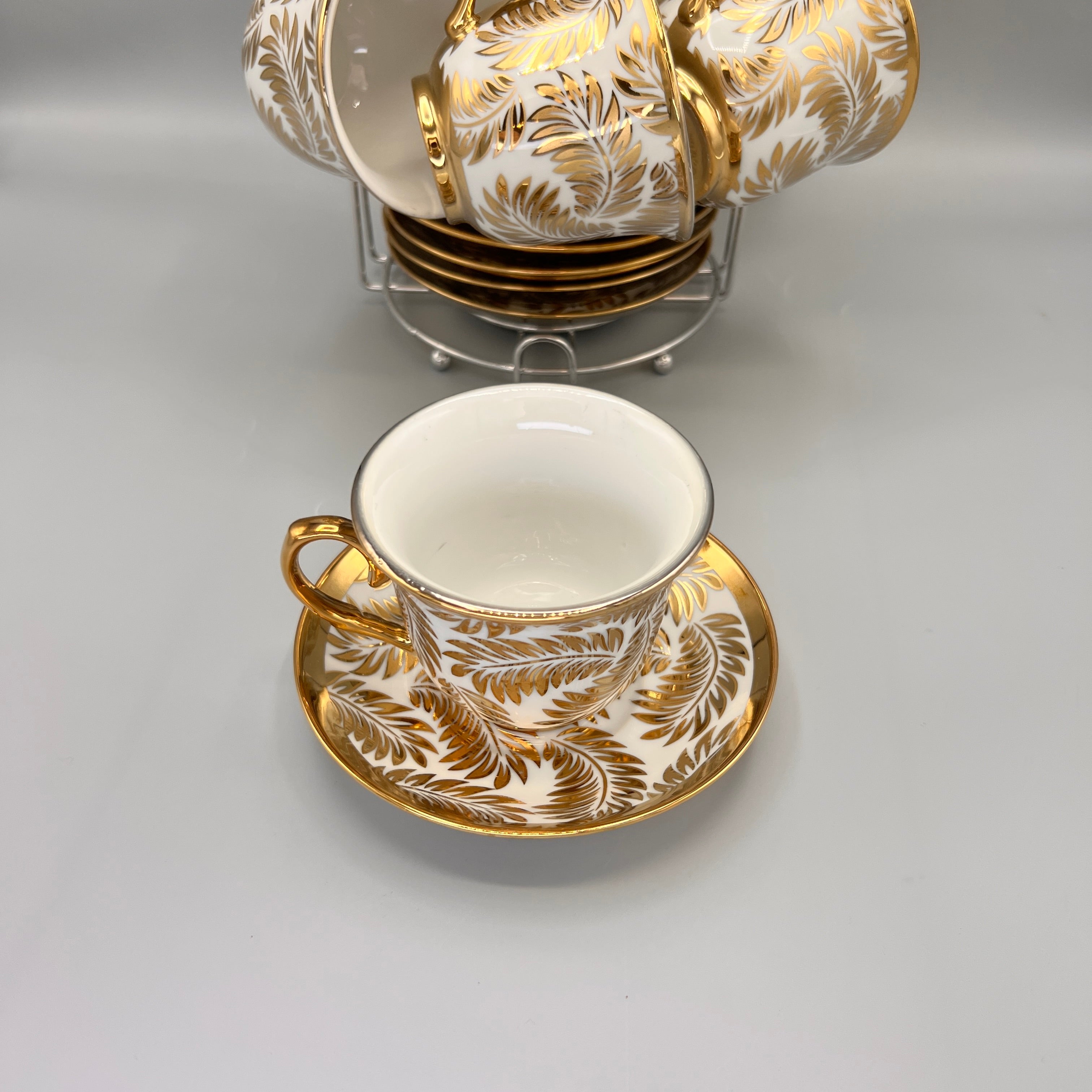 Turkish Style Tea Cup Set - White & Golden