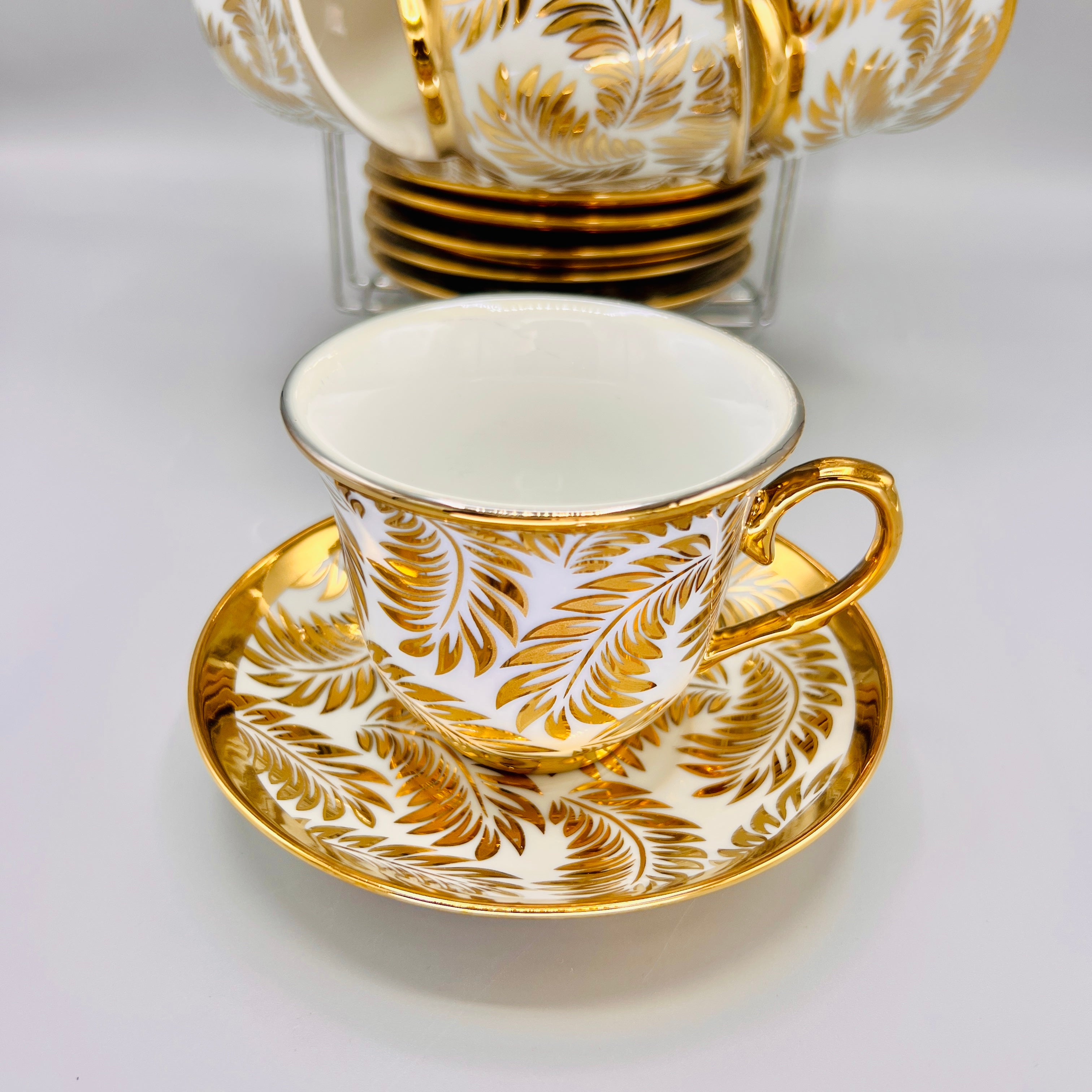 Turkish Style Tea Cup Set - White & Golden