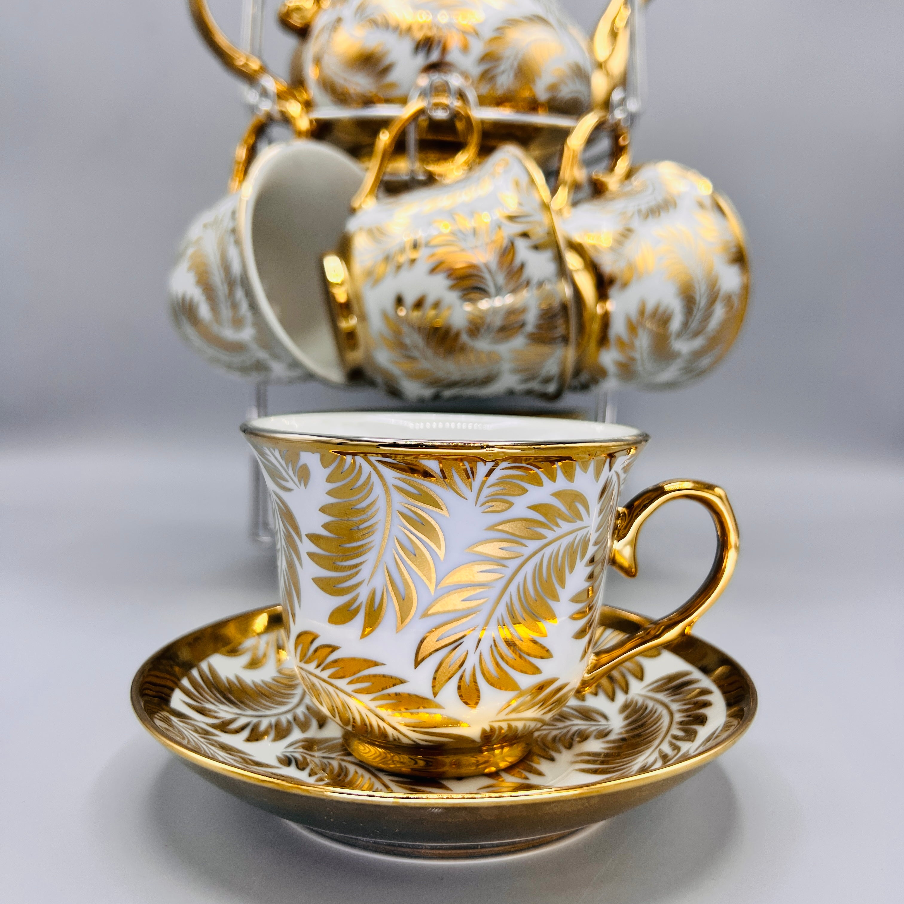 Turkish Style Tea Cup Set - White & Golden