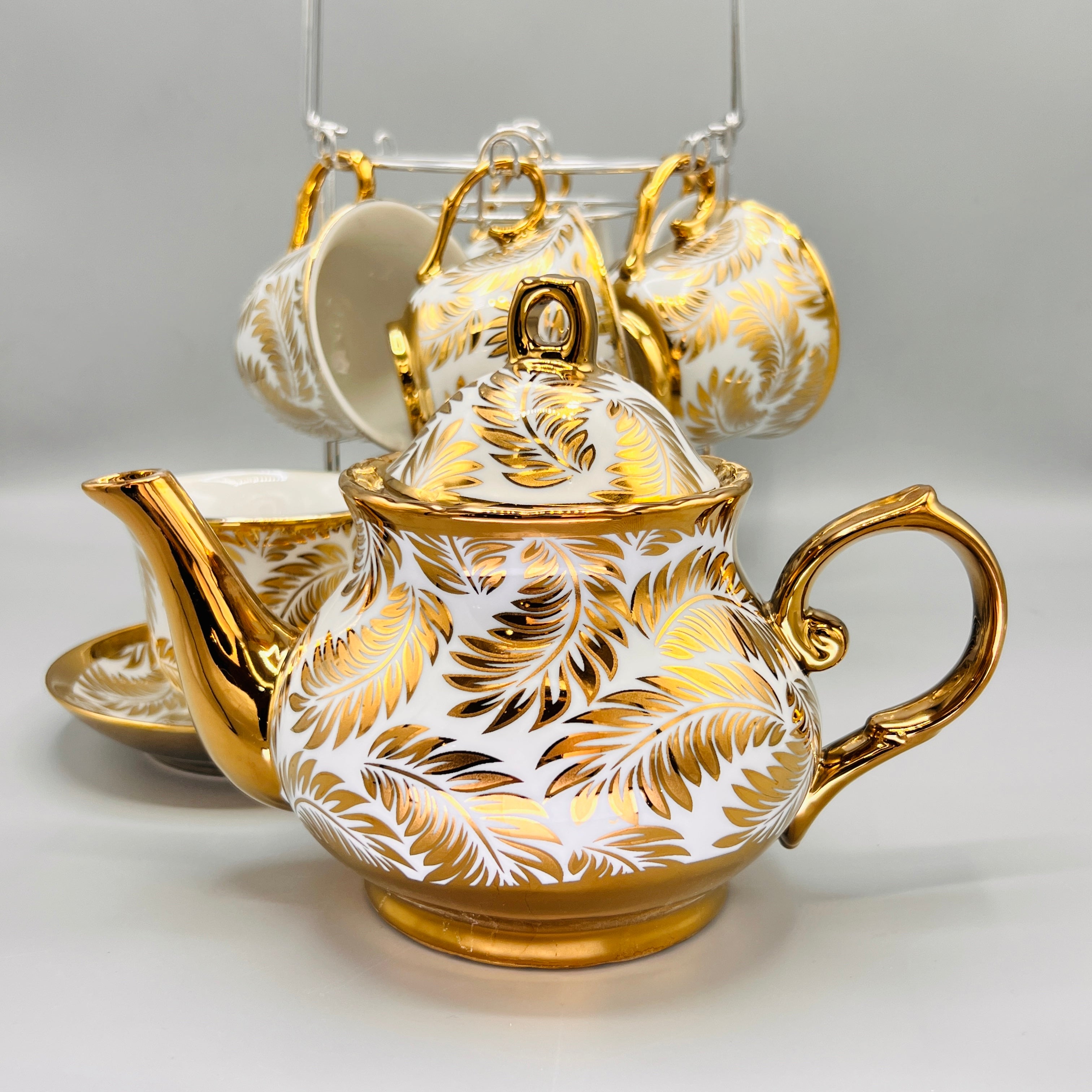 Turkish Style Tea Cup Set - White & Golden