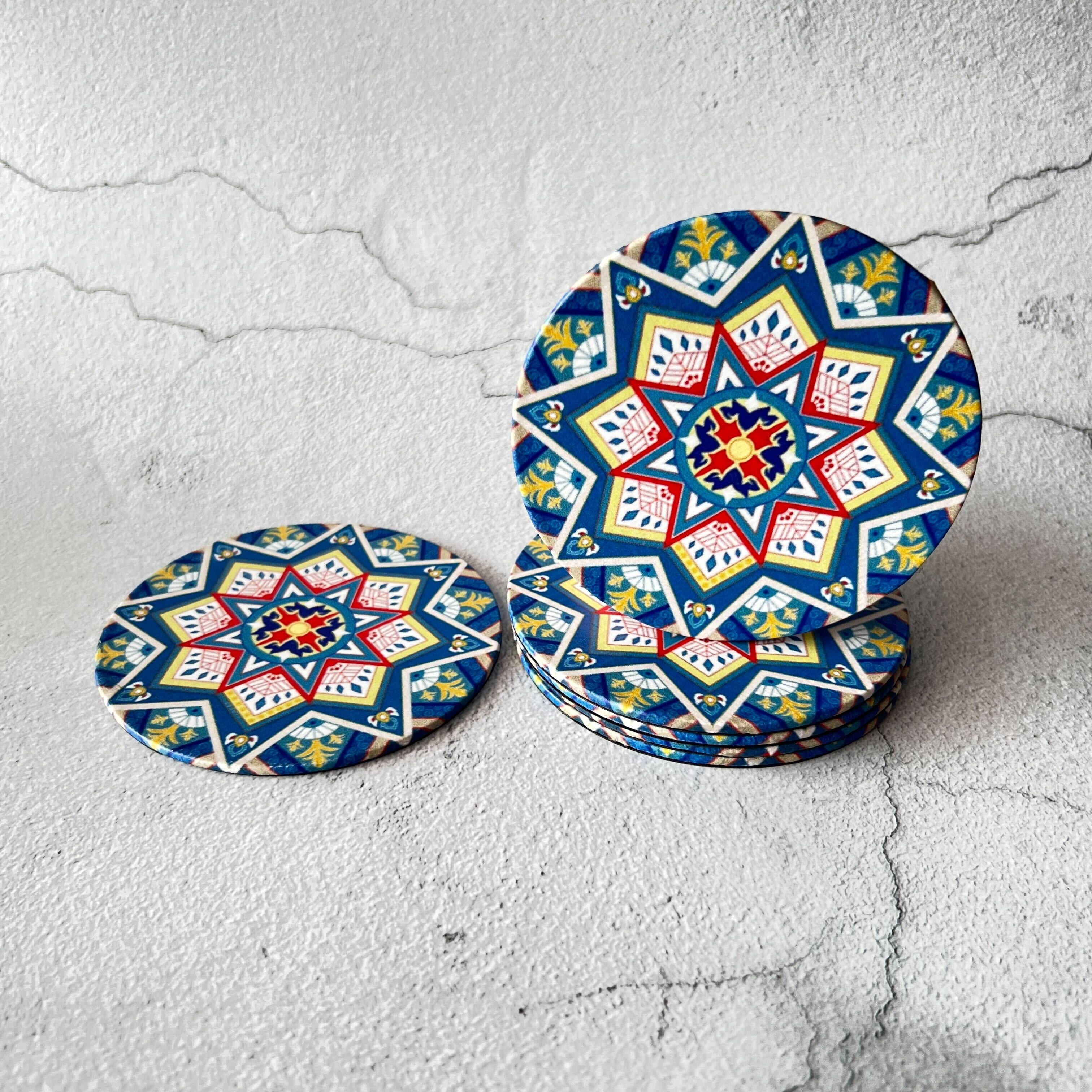 6 pcs Textured Leather Coaster Mats - Blue & White