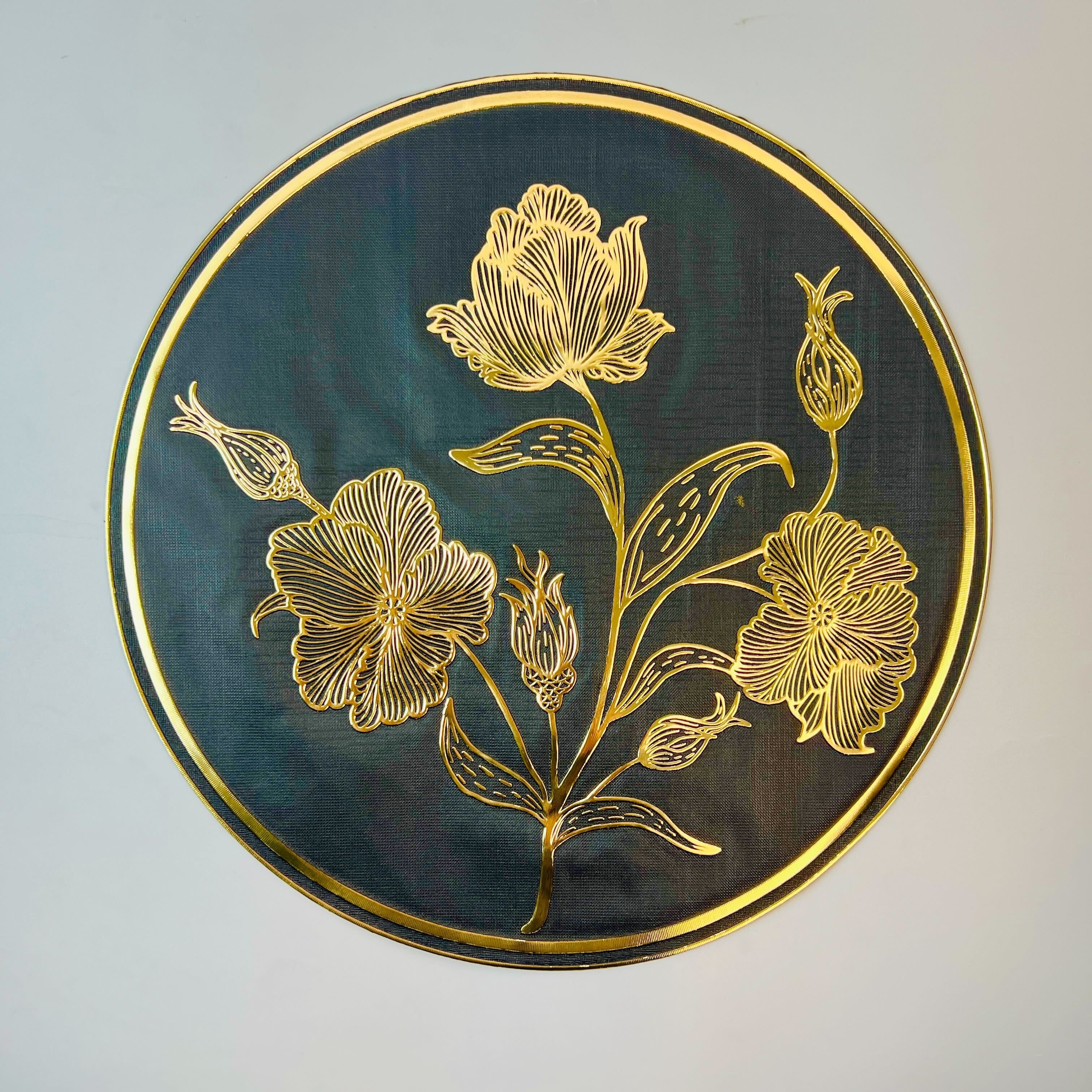 6 pcs Placemats - Golden & Black Flower Branches Design