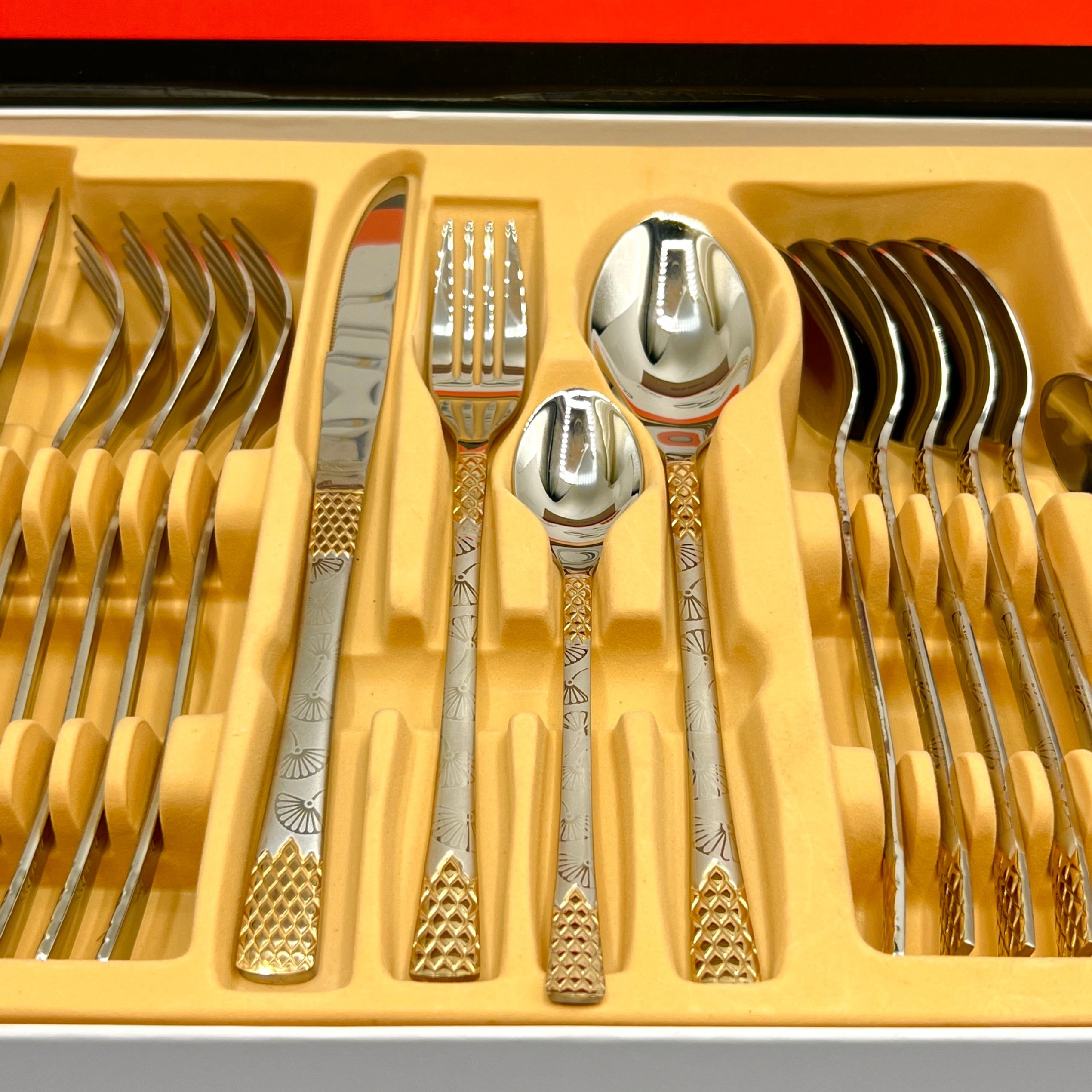 Imported Cutlery 24-Piece Silver & Golden Flower Design - 6 Person