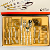 Imported Cutlery 24-Piece Silver & Golden Flower Design - 6 Person