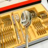 Imported Cutlery 24-Piece Silver & Golden Flower Design - 6 Person