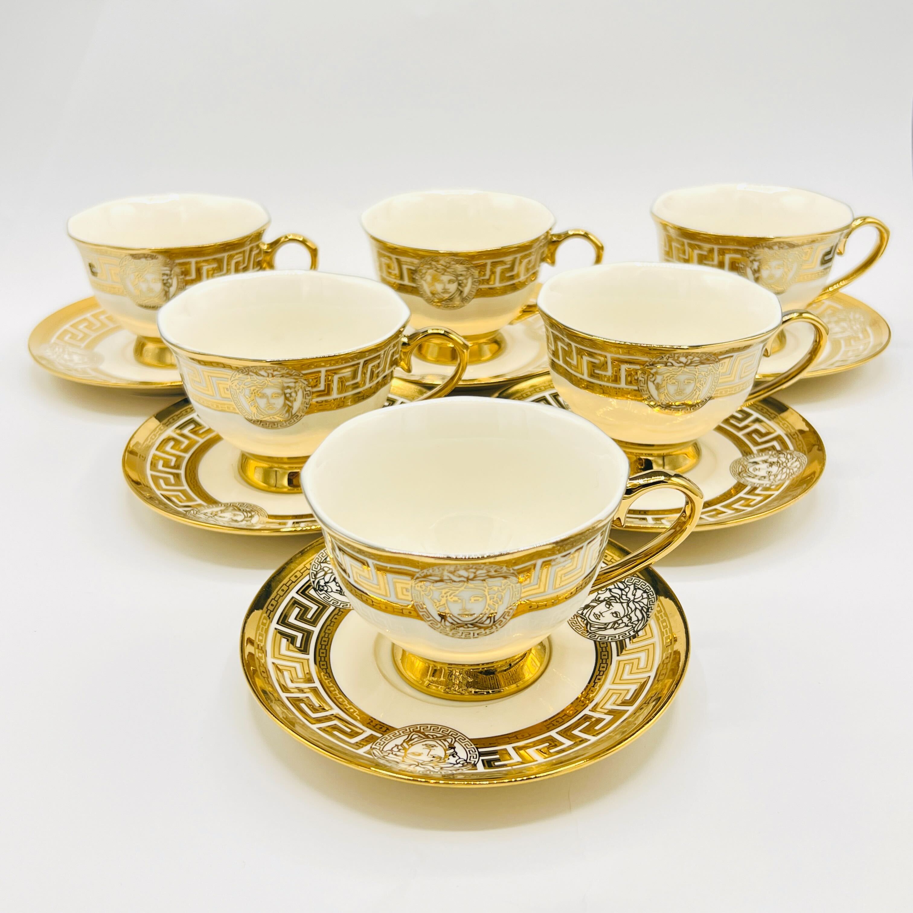 6 Persons Ceramic Tea cup & Saucer Set - Versace Design