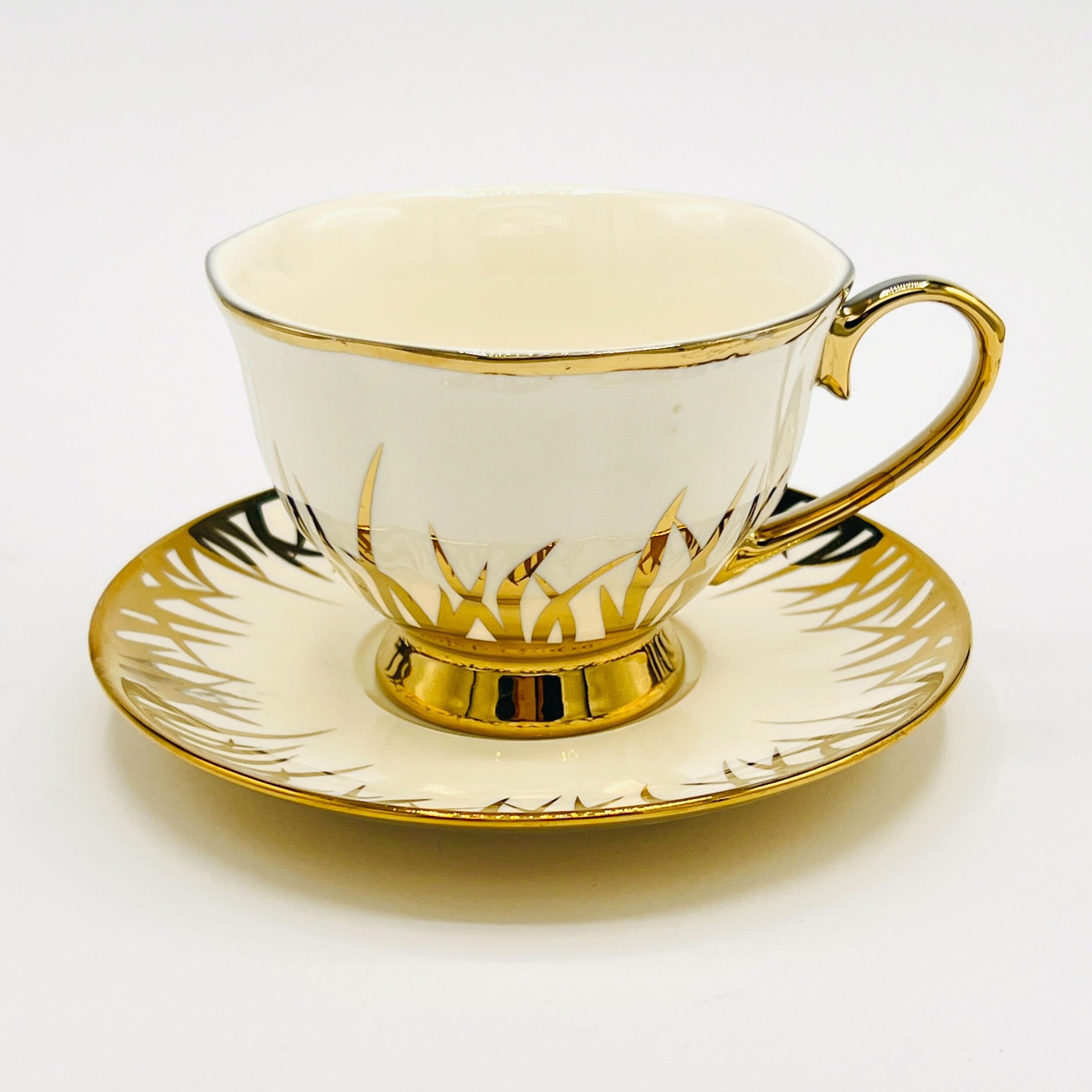 6 Persons Ceramic Tea cup & Saucer Set - Golden Bushes Design